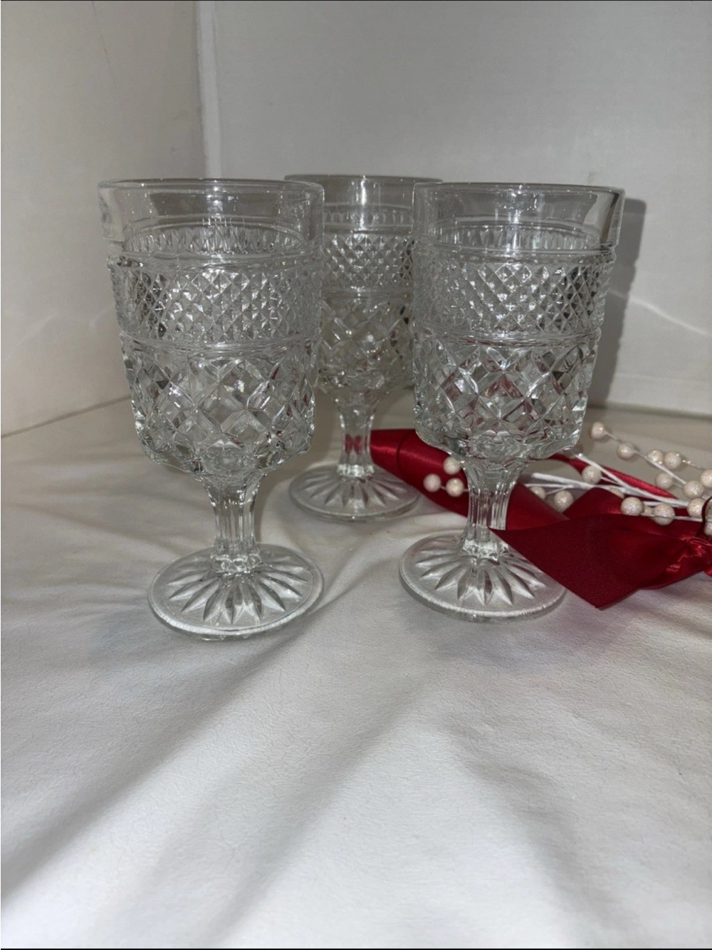 VTG Abchor Hocking Crystal Wexford Claret Wine Glasses Goblets Set of 3